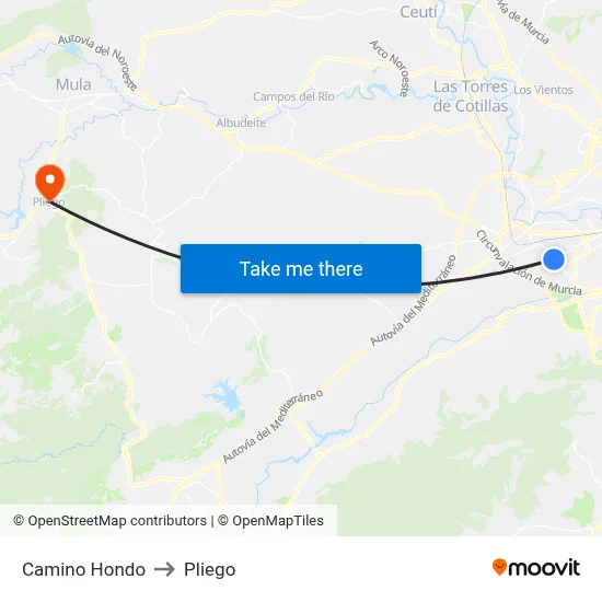 Camino Hondo to Pliego map
