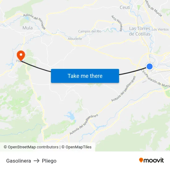 Gasolinera to Pliego map