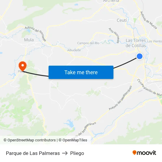 Parque de Las Palmeras to Pliego map