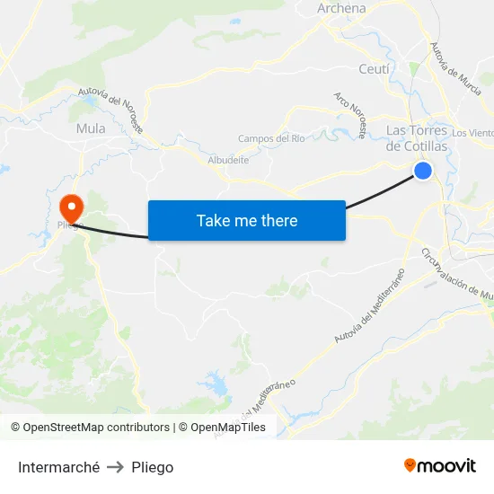 Intermarché to Pliego map