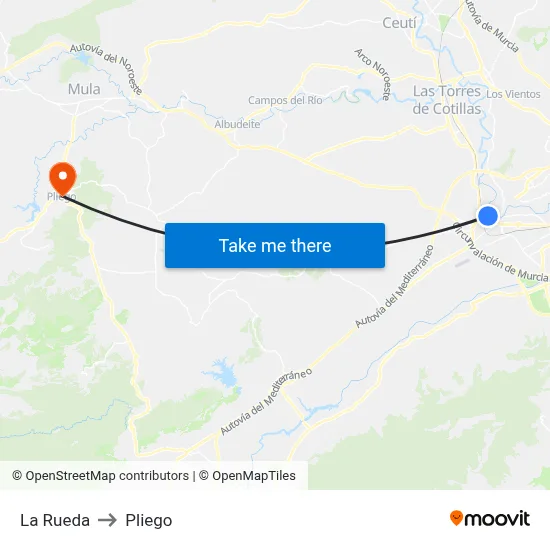 La Rueda to Pliego map