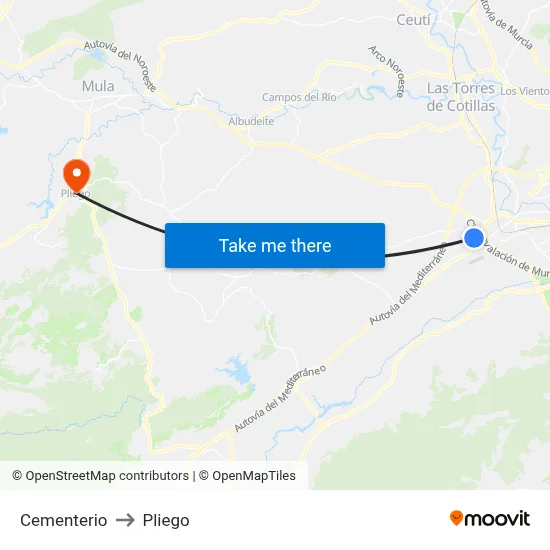 Cementerio to Pliego map