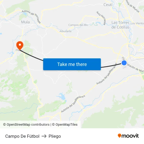 Campo De Fútbol to Pliego map