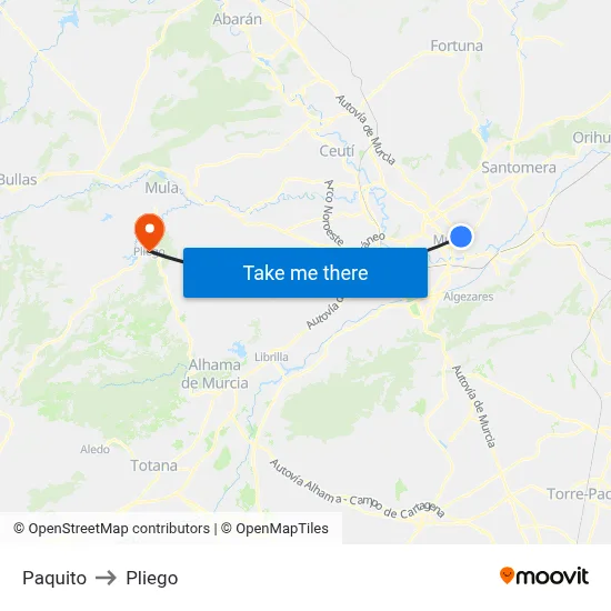 Paquito to Pliego map