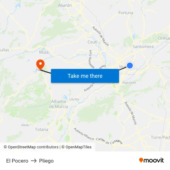 El Pocero to Pliego map