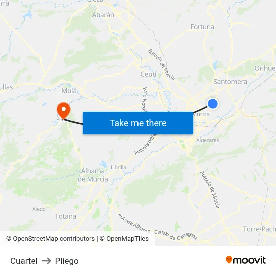 Cuartel to Pliego map