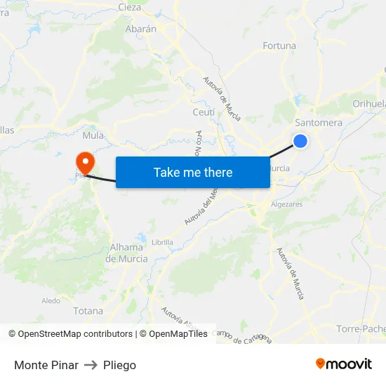 Monte Pinar to Pliego map