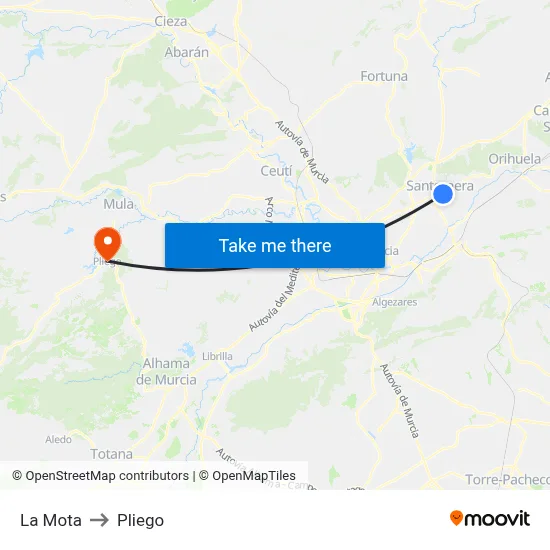 La Mota to Pliego map
