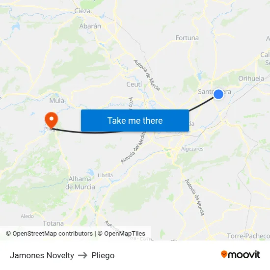 Jamones Novelty to Pliego map