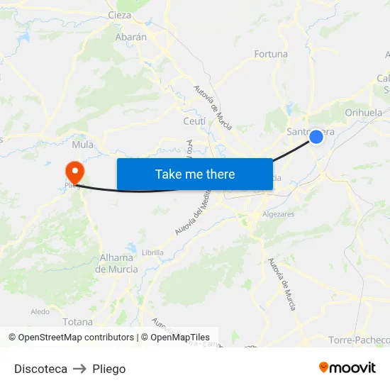 Discoteca to Pliego map