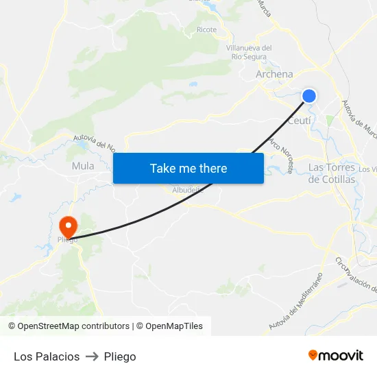 Los Palacios to Pliego map