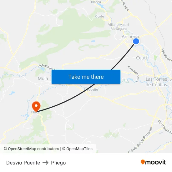 Desvío Puente to Pliego map