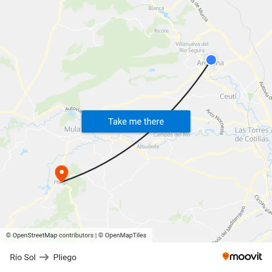 Río Sol to Pliego map