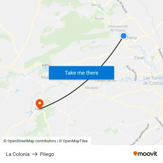 La Colonia to Pliego map