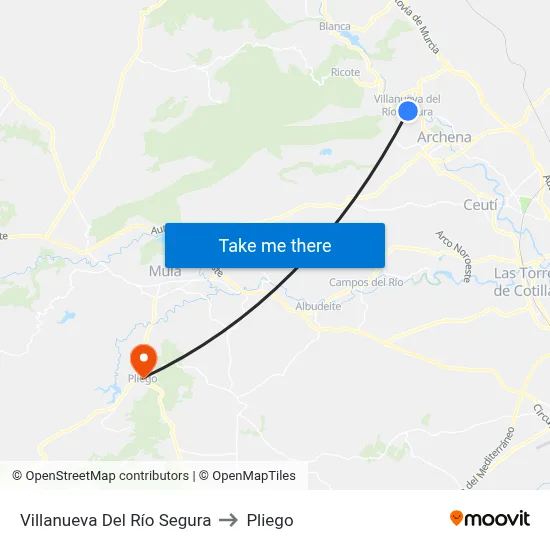 Villanueva Del Río Segura to Pliego map