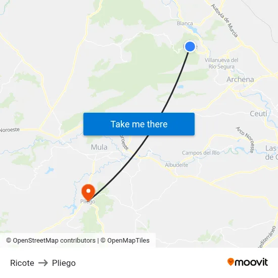 Ricote to Pliego map