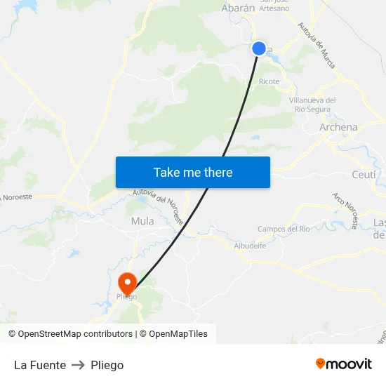 La Fuente to Pliego map
