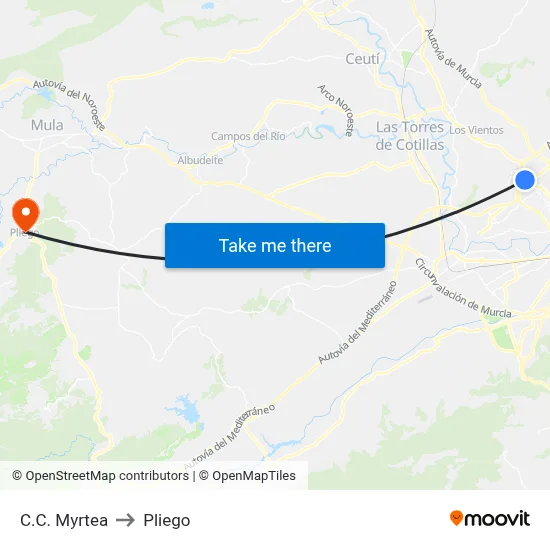 C.C. Myrtea to Pliego map