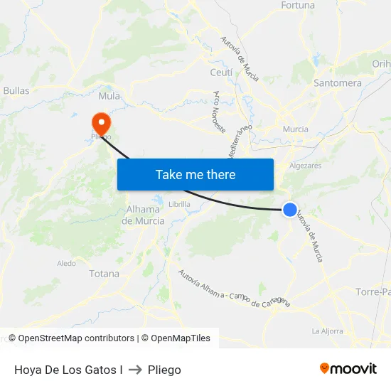 Hoya De Los Gatos I to Pliego map