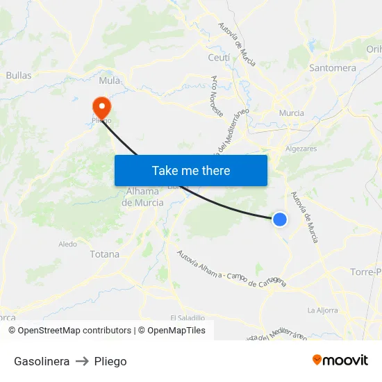 Gasolinera to Pliego map