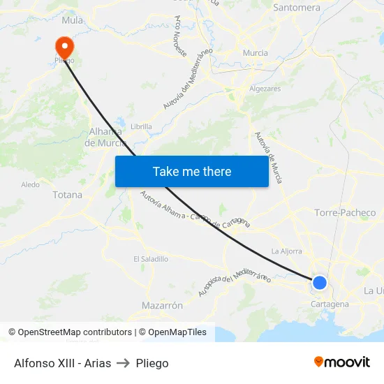 Alfonso XIII - Arias to Pliego map
