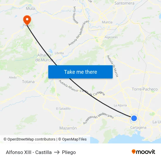 Alfonso XIII - Castilla to Pliego map
