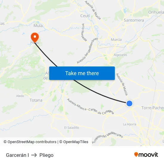 Garcerán I to Pliego map