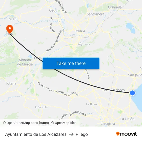 Ayuntamiento de Los Alcázares to Pliego map