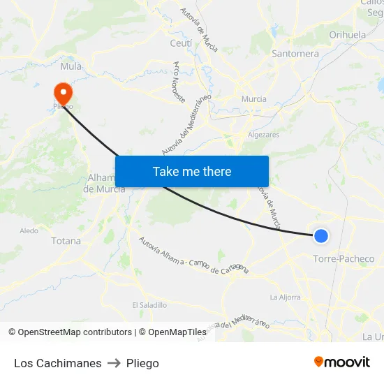 Los Cachimanes to Pliego map