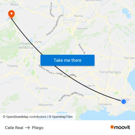 Calle Real to Pliego map