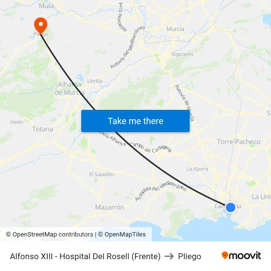 Alfonso XIII - Hospital Del Rosell (Frente) to Pliego map