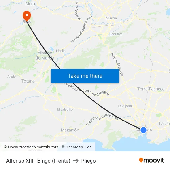 Alfonso XIII - Bingo (Frente) to Pliego map