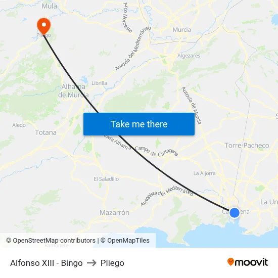 Alfonso XIII - Bingo to Pliego map