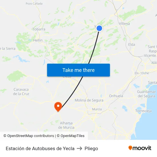 Estación de Autobuses de Yecla to Pliego map