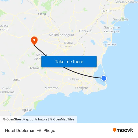 Hotel Doblemar to Pliego map