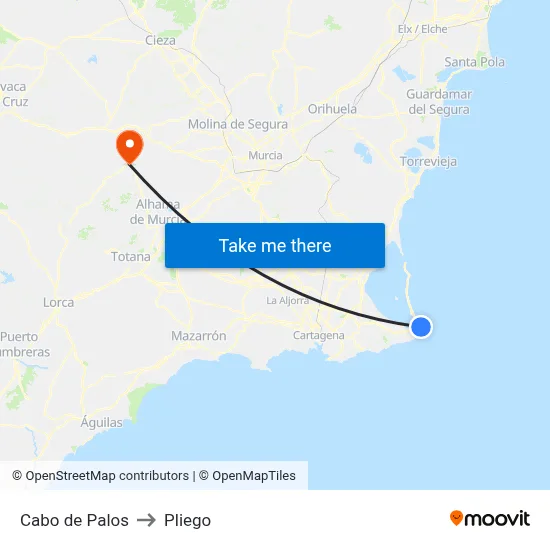 Cabo de Palos to Pliego map