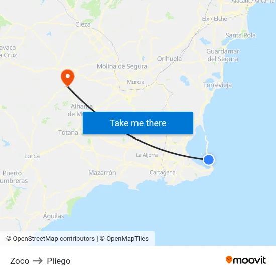Zoco to Pliego map