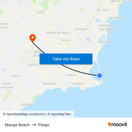 Manga Beach to Pliego map