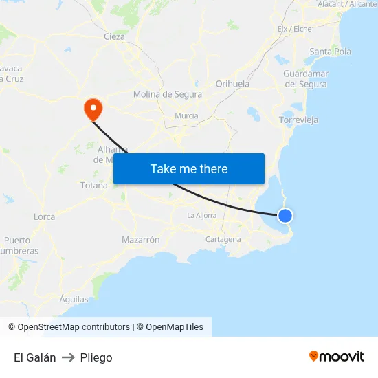 El Galán to Pliego map