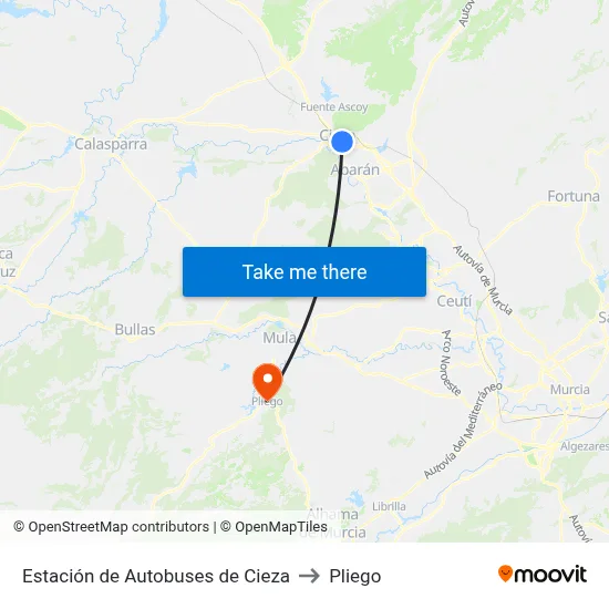 Estación de Autobuses de Cieza to Pliego map