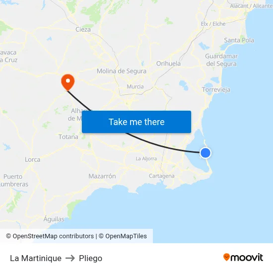 La Martinique to Pliego map