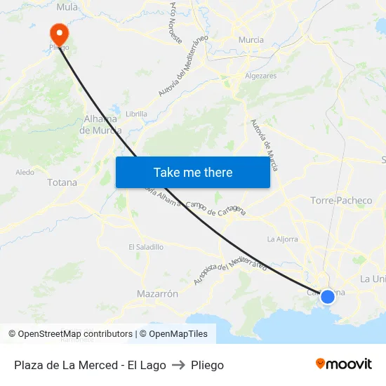 Plaza de La Merced - El Lago to Pliego map