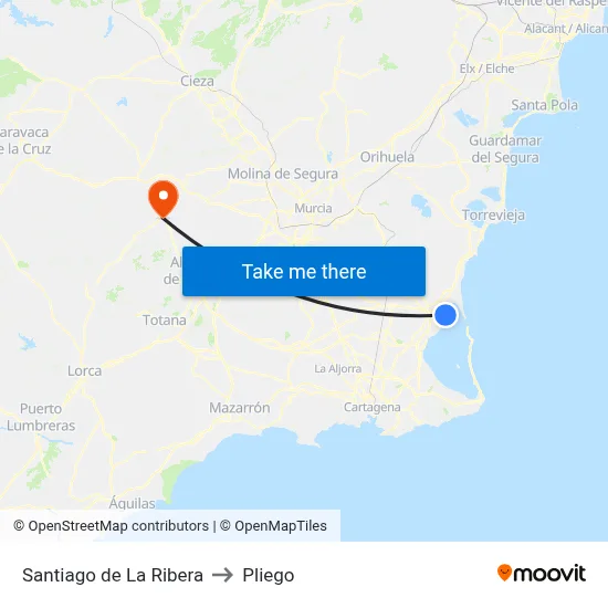 Santiago de La Ribera to Pliego map