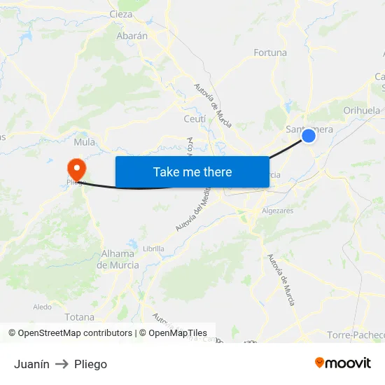 Juanín to Pliego map