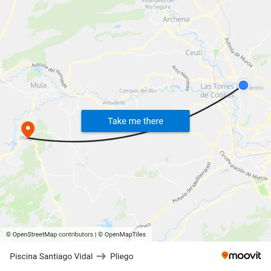 Piscina Santiago Vidal to Pliego map