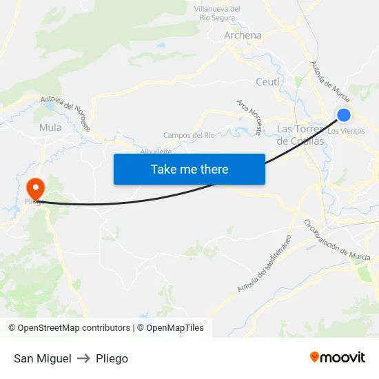 San Miguel to Pliego map