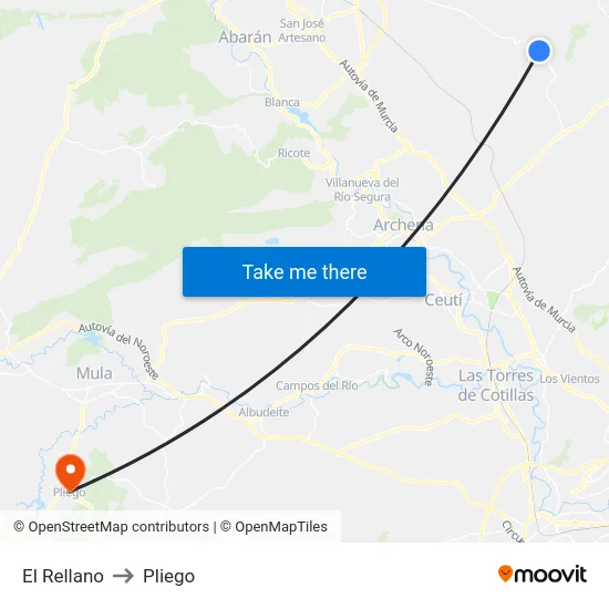El Rellano to Pliego map