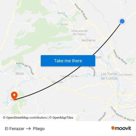 El Fenazar to Pliego map