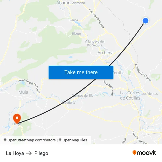 La Hoya to Pliego map