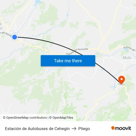 Estación de Autobuses de Cehegín to Pliego map